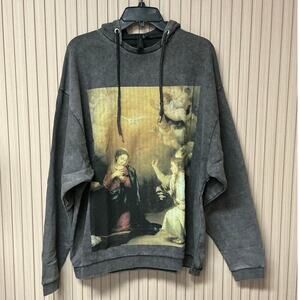 Heart & Dagger Hoodie Acid Wash Art Print Size L